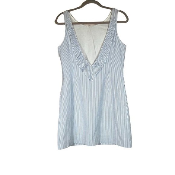 Southern Tide Seersucker Dress Size 10 Blue Stripe Ruffle Beach Preppy - Picture 2 of 9